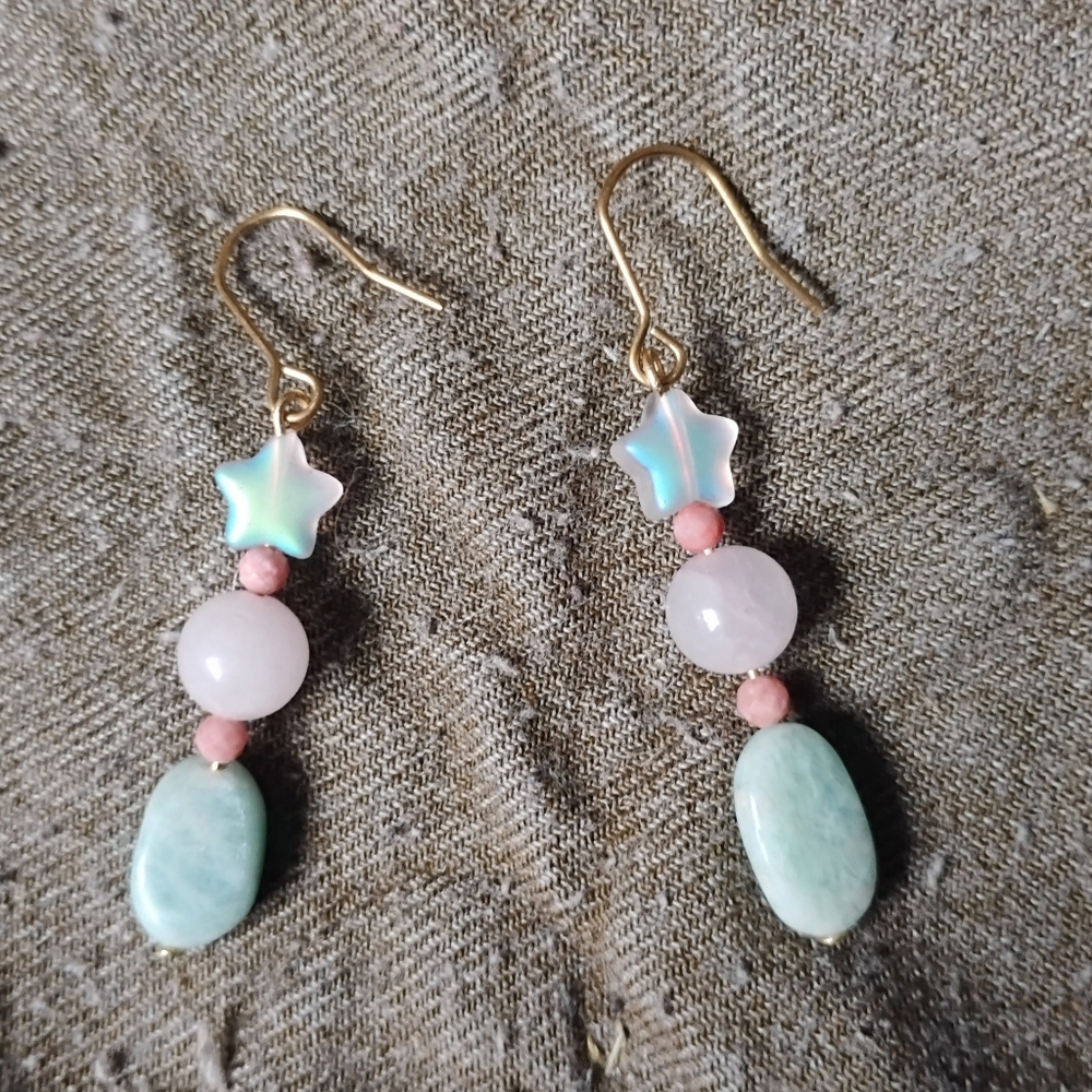 Pastel Stones And Stars Handmade Earrings - Picture 3 of 4
